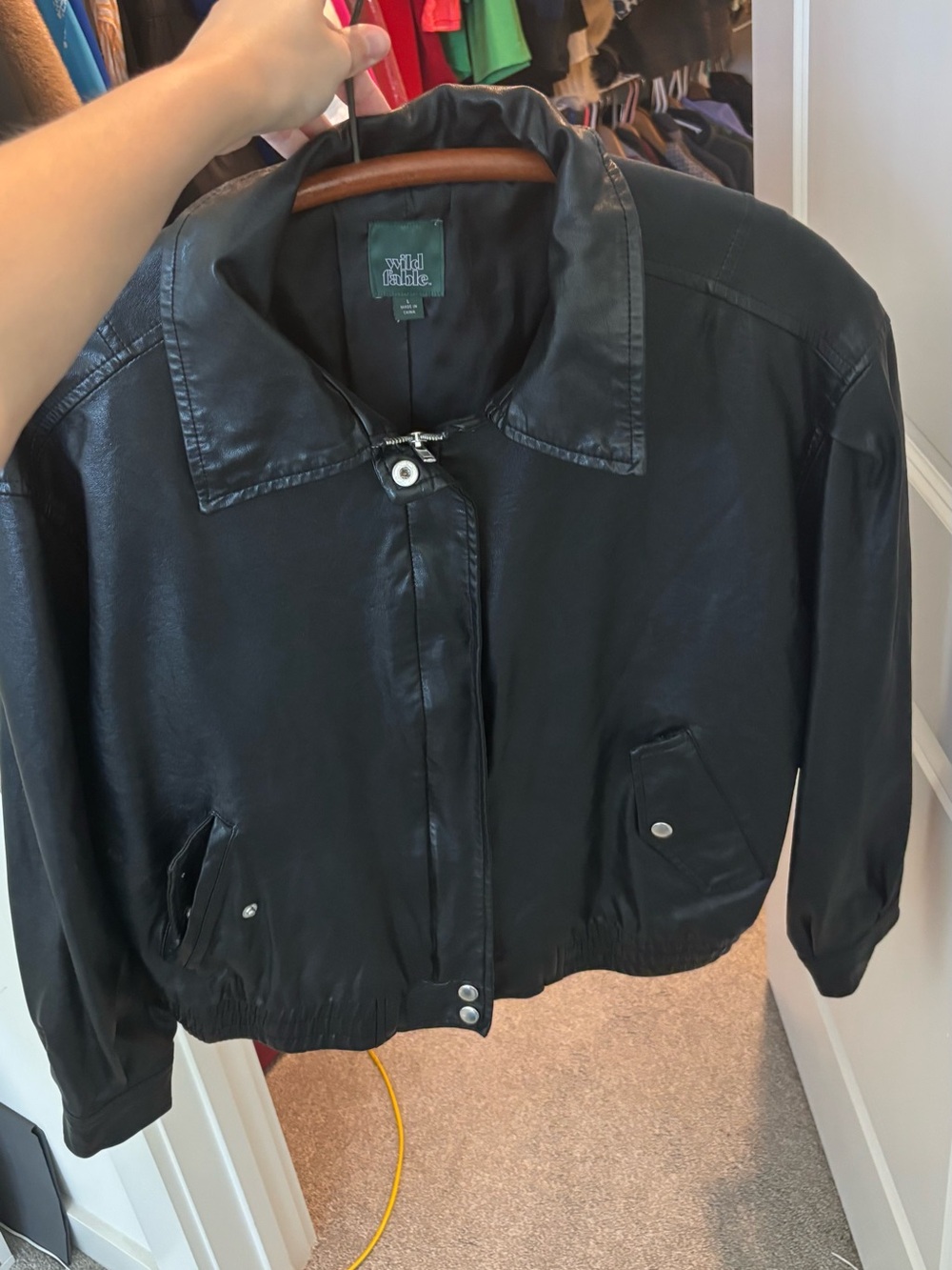 Wild Fable Black Faux Leather Bomber Style Jacket